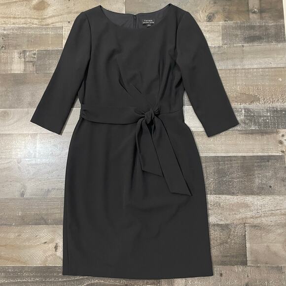 Tahari ASL Tie Waist Sheath Dress Knee Length 3/4 Long Sleeve Womens sz 8 Black - Picture 16 of 16